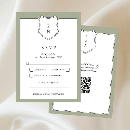 Carte de réponse de mariage à code QR avec blason