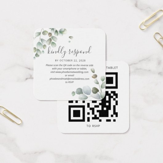 Carte de réponse de mariage à code QR avec feuilla (Bureau)