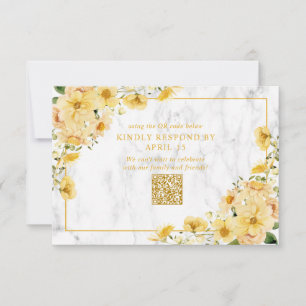 Carte de réponse de mariage à code QR avec fleurs