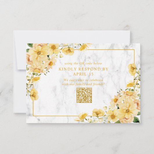 Carte de réponse de mariage à code QR avec fleurs (Devant)