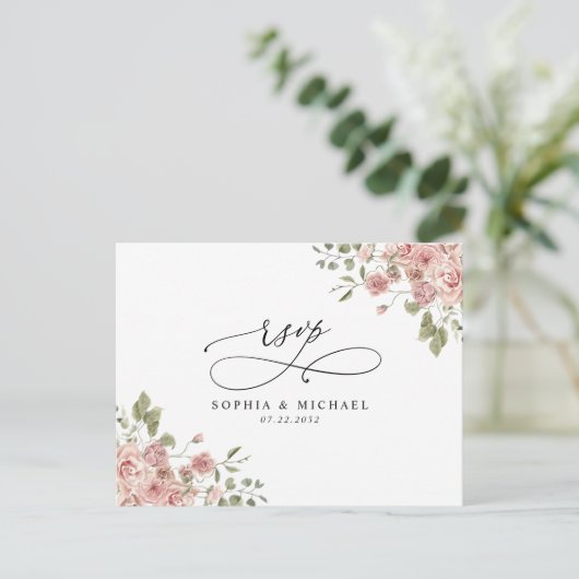 Carte de réponse de mariage à code QR floral botan (Debout devant)