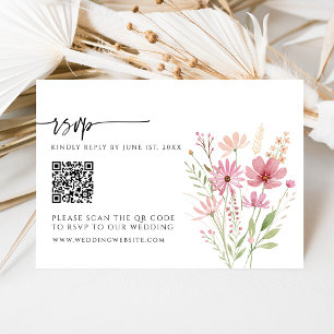 Carte de réponse de mariage à code QR Floral de fl