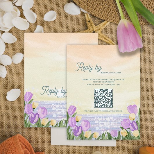 Carte de réponse de mariage à code QR Tulipe Aquar