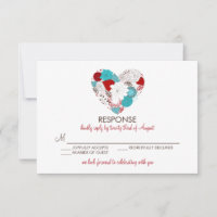 Carte de réponse de mariage à cœur floral fantaisi