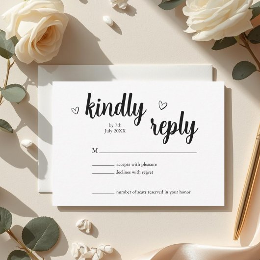 Carte de réponse de mariage à cœur minimaliste