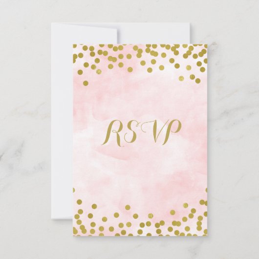 Carte de réponse de mariage à confettis dorés aqua (Dos)