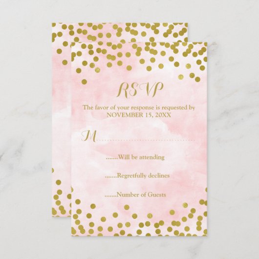 Carte de réponse de mariage à confettis dorés aqua (Devant / Derrière)