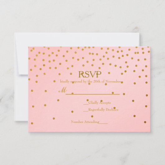 Carte de réponse de mariage à confettis rose et or (Devant)