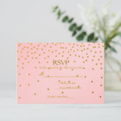 Carte de réponse de mariage à confettis rose et or (Debout devant)