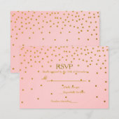 Carte de réponse de mariage à confettis rose et or (Devant / Derrière)