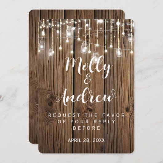 Carte de réponse de mariage à cordon lumineux rust (Devant / Derrière)