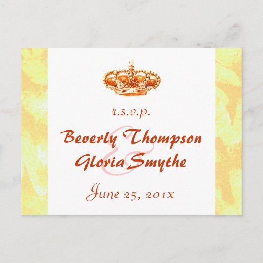 Carte de réponse de mariage à couronne dorée (Devant)