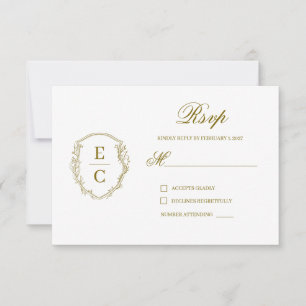 Carte de réponse de mariage à crête Monogramme Hér