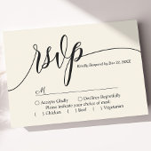Carte de réponse de mariage à écriture simple crèm