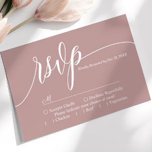 Carte de réponse de mariage à écriture simple rose