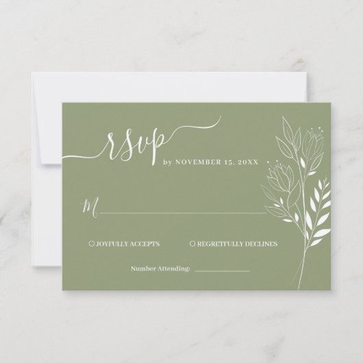 Carte de réponse de mariage à feuillage de fleurs  (Devant)