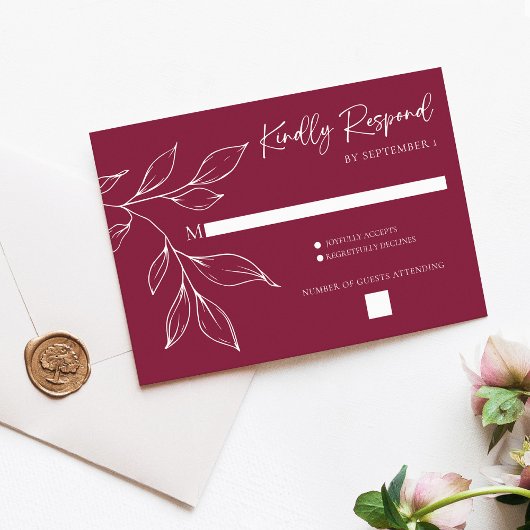 Carte de réponse de mariage à feuillage dessiné à