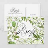 Carte de réponse de mariage à feuillage vert sauva (Devant / Derrière)
