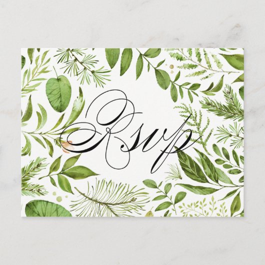 Carte de réponse de mariage à feuillage vert sauva (Devant)