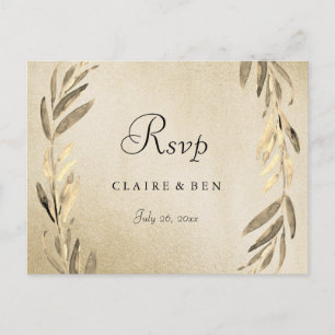 Carte de réponse de mariage à feuilles d'or et feu