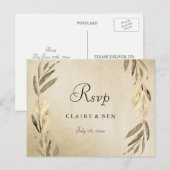 Carte de réponse de mariage à feuilles d'or et feu (Devant / Derrière)