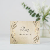 Carte de réponse de mariage à feuilles d'or et feu (Debout devant)