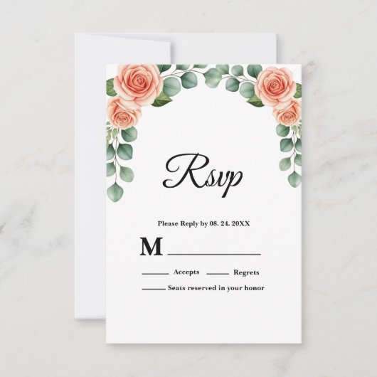 Carte de réponse de mariage à fleurs arquées Rose (Devant)