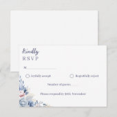 Carte de réponse de mariage à fleurs bleu poussiér (Devant / Derrière)