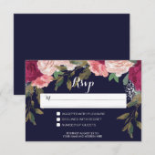 carte de réponse de mariage à fleurs bordeaux et m (Devant / Derrière)