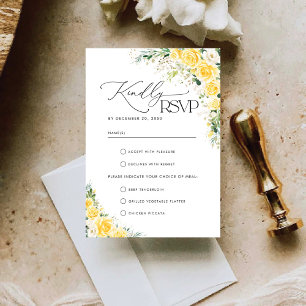Carte de réponse de mariage à fleurs jaunes élégan