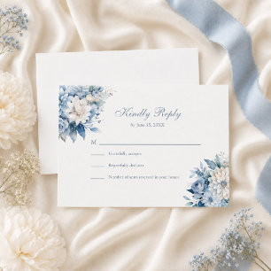 Carte de réponse de mariage à fleurs sauvages bleu