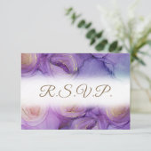 Carte de réponse de mariage à fleurs violettes (Debout devant)