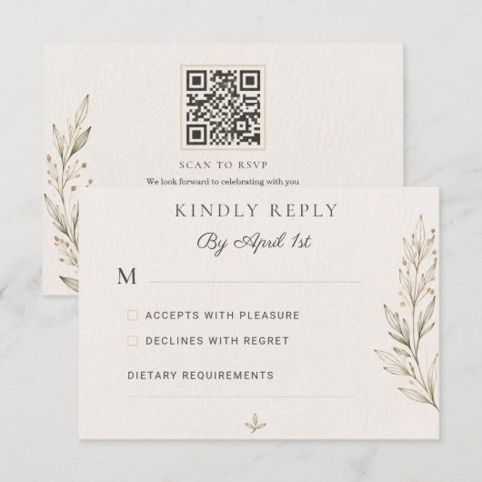 Carte de réponse de mariage à la branche d'olive b (Devant / Derrière)