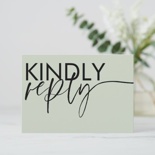 Carte de réponse de mariage à la calligraphie vert (Debout devant)