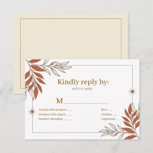 Carte de réponse de mariage à la feuille de terre (Devant / Derrière)