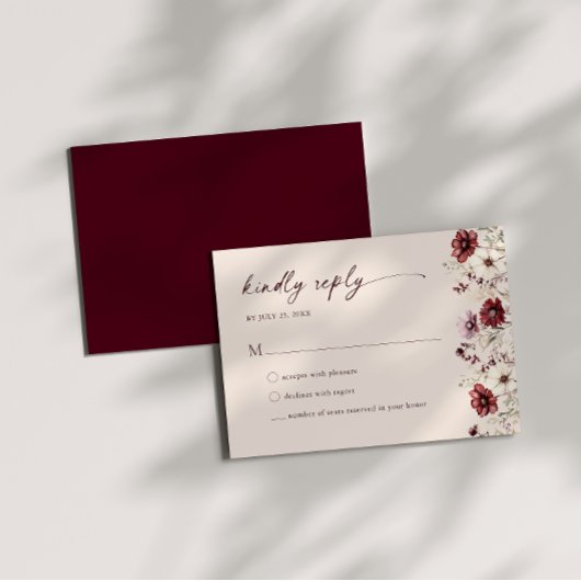 Carte de réponse de mariage à la fleur sauvage de