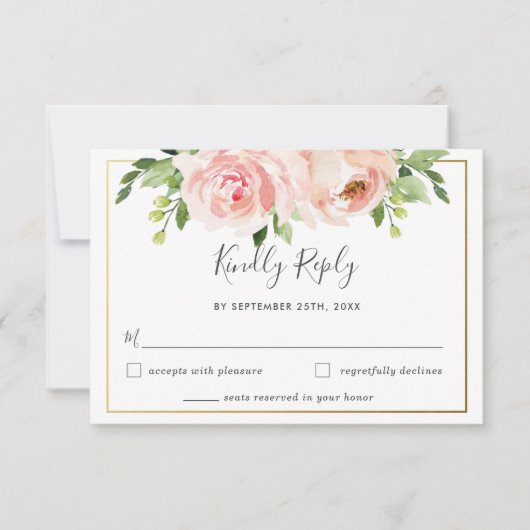 Carte de réponse de mariage à la flore de blush mo (Devant)