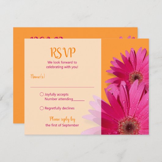 Carte de réponse de mariage à la gerbera rose oran (Devant / Derrière)