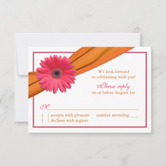 Carte de réponse de mariage à la gerbera rose ruba (Devant)
