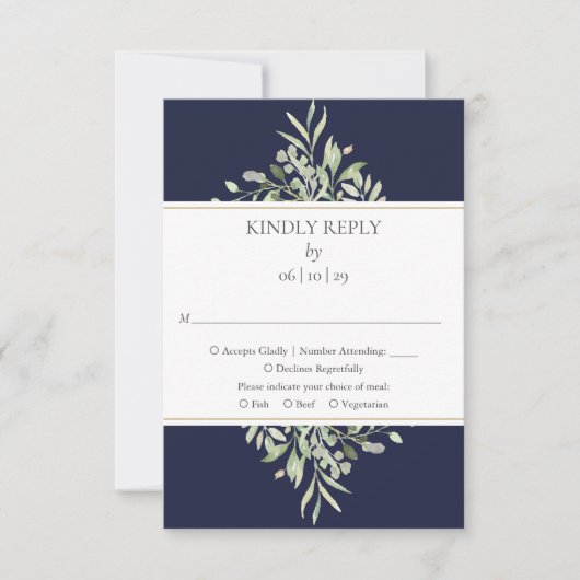 Carte de réponse de mariage à la verdure bleue mar (Devant)