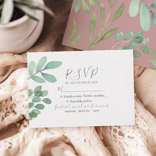 Carte de réponse de mariage à la verdure botanique