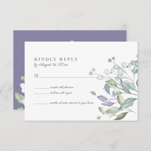 Carte de réponse de mariage à la verdure de lilas (Devant / Derrière)