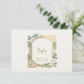 Carte de réponse de mariage à la verdure d'or d'iv (Debout devant)