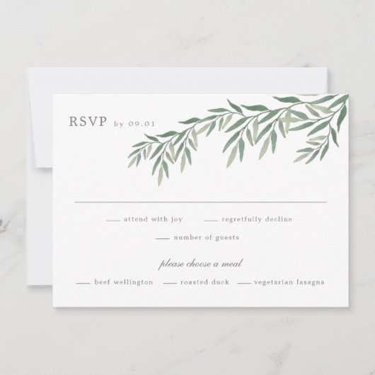 Carte de réponse de mariage à la verdure élégante (Devant)