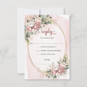 Carte de réponse de mariage à la verdure et or ros (Devant)