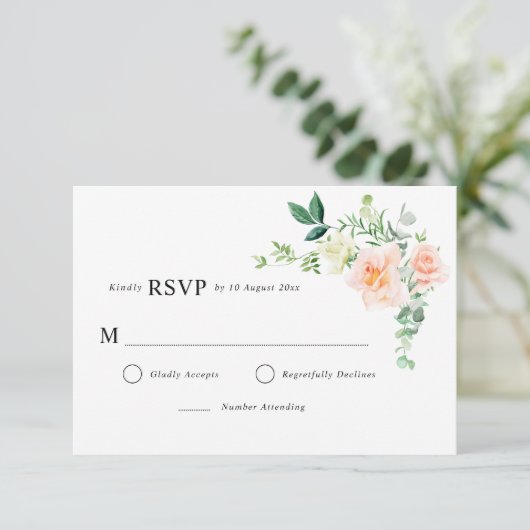 carte de réponse de mariage à la verdure florale d (Debout devant)