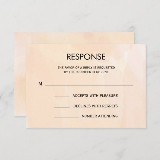 Carte de réponse de mariage à l'aquarelle abricot (Devant / Derrière)