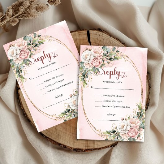 Carte de réponse de mariage à l'aquarelle avec ver