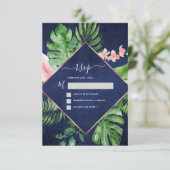 Carte de réponse de mariage à l'aquarelle bleu mar (Debout devant)