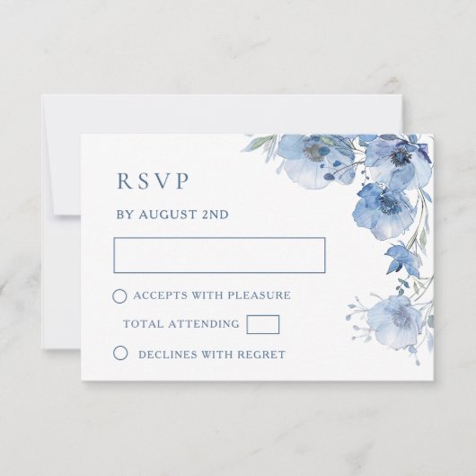 Carte de réponse de mariage à l'aquarelle bleue (Devant)